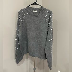 Grey Sweater with Pearl Detail. NWT.